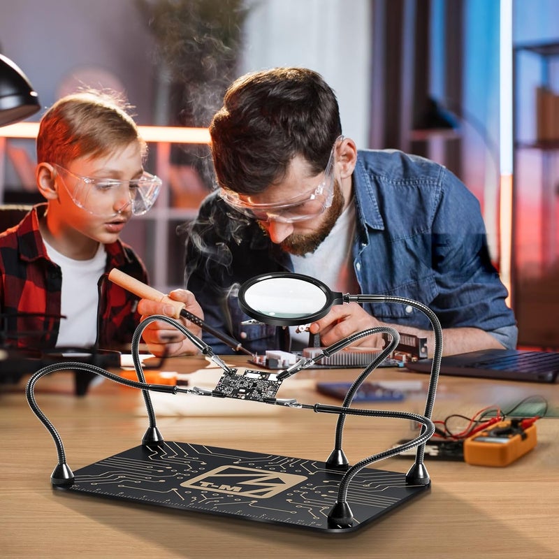 MT Helping Hands Soldering Station, Magnetic Third Hand Tool PCB Holder with 5X Magnifying Glass 13x9 IN Non-Slip Steel Weighted Base 4 Arms for Electronic Repair Soldering Jewelry Crafts and Welding - Image 5